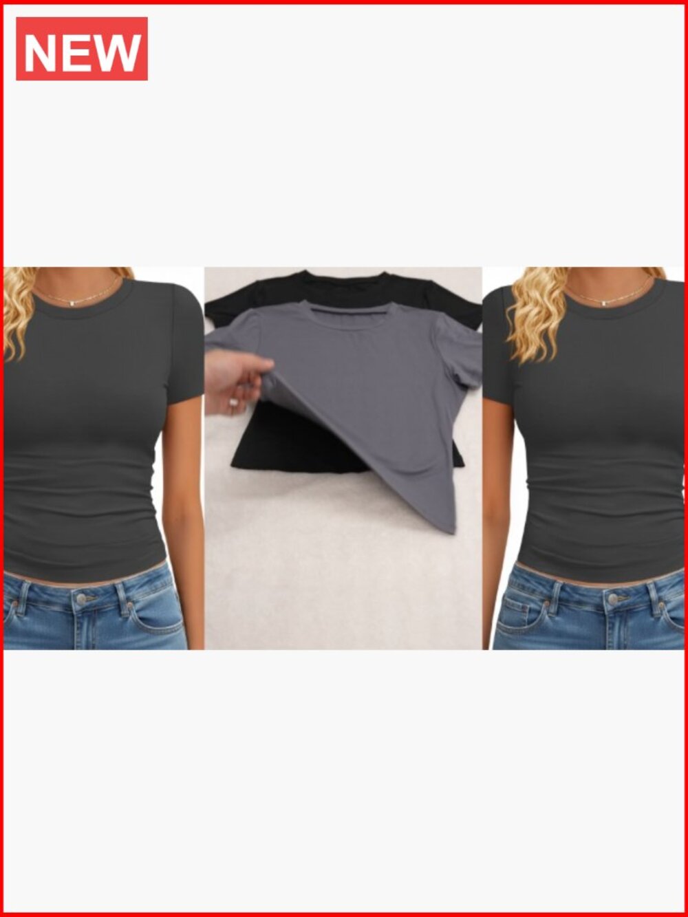 Slim Fit Crop Top Crew Neck Short Sleeve T-Shirt - Picture 5 of 7
